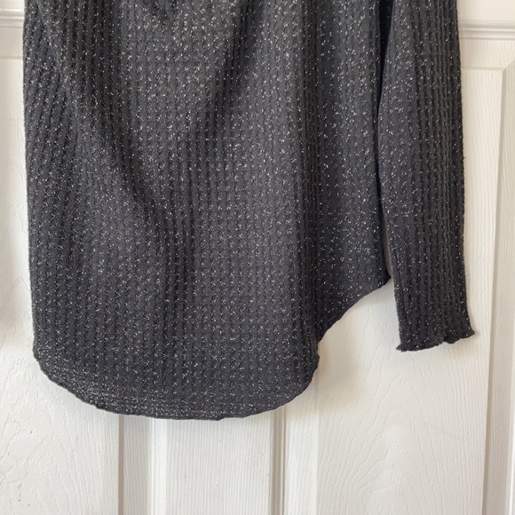 Chaser charcoal grey black glittery waffle knit funnel neck open back sweater - Picture 10 of 17